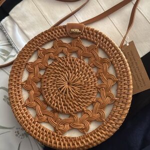 Round Woven Rattan Crossbody Bag